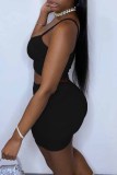 Yellow Street Print Letter Spaghetti Strap Sleeveless Two Pieces