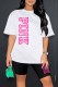 White Casual Print Letter O Neck Short Sleeve Two Pieces