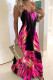 Rose Red Casual Work Gradual Change Print Spaghetti Strap Dresses