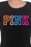 Pink Casual Print Letter O Neck Short Sleeve Two Pieces