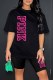 Black Casual Print Letter O Neck Short Sleeve Two Pieces