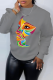 Grey Casual Street Print Patchwork O Neck Tops