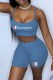 Light Blue Street Print Letter Spaghetti Strap Sleeveless Two Pieces