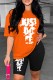 Orange Casual Print Letter O Neck Short Sleeve Two Pieces