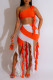 Red Sexy Print Tassel Patchwork Oblique Collar Sleeveless Two Pieces