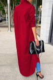 Red Casual Street Print Patchwork Buckle Turndown Collar Tops