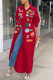 Red Casual Street Print Patchwork Buckle Turndown Collar Tops