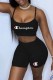 Black Street Print Letter Spaghetti Strap Sleeveless Two Pieces