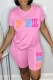 Pink Casual Print Letter O Neck Short Sleeve Two Pieces