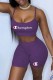 Purple Street Print Letter Spaghetti Strap Sleeveless Two Pieces