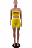 Yellow Street Print Letter Spaghetti Strap Sleeveless Two Pieces