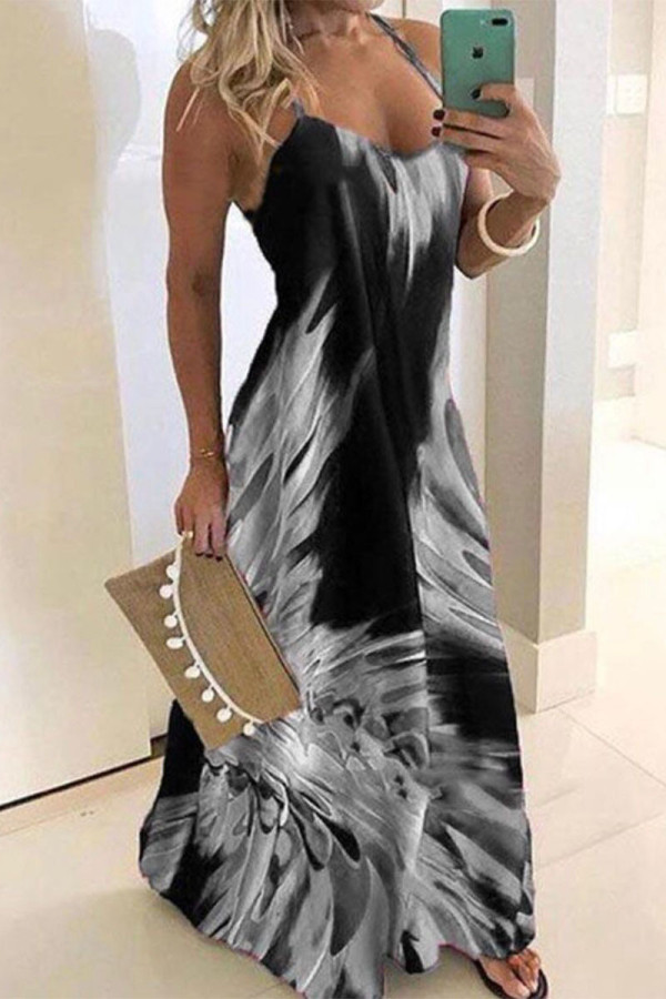 Grey Casual Work Gradual Change Print Spaghetti Strap Dresses