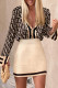 Black Apricot Sexy Casual Work Print Buttons V Neck Long Sleeve Two Pieces