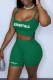 Green Street Print Letter Spaghetti Strap Sleeveless Two Pieces