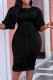 Black Casual Solid Patchwork O Neck One Step Skirt Dresses