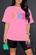 Pink Casual Print Letter O Neck Short Sleeve Two Pieces