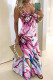 White Casual Work Gradual Change Print Spaghetti Strap Dresses
