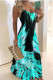 Green Casual Work Gradual Change Print Spaghetti Strap Dresses