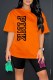 Orange Casual Print Letter O Neck Short Sleeve Two Pieces