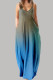 Water Blue Casual Simplicity Gradual Change Solid Color Spaghetti Strap Straight Dresses