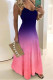 Pink Purple Casual Work Gradual Change Print Spaghetti Strap Dresses