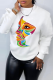 White Casual Street Print Patchwork O Neck Tops