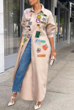 Red Casual Street Print Patchwork Buckle Turndown Collar Tops