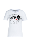 White Casual Simplicity Print Patchwork O Neck T-Shirts