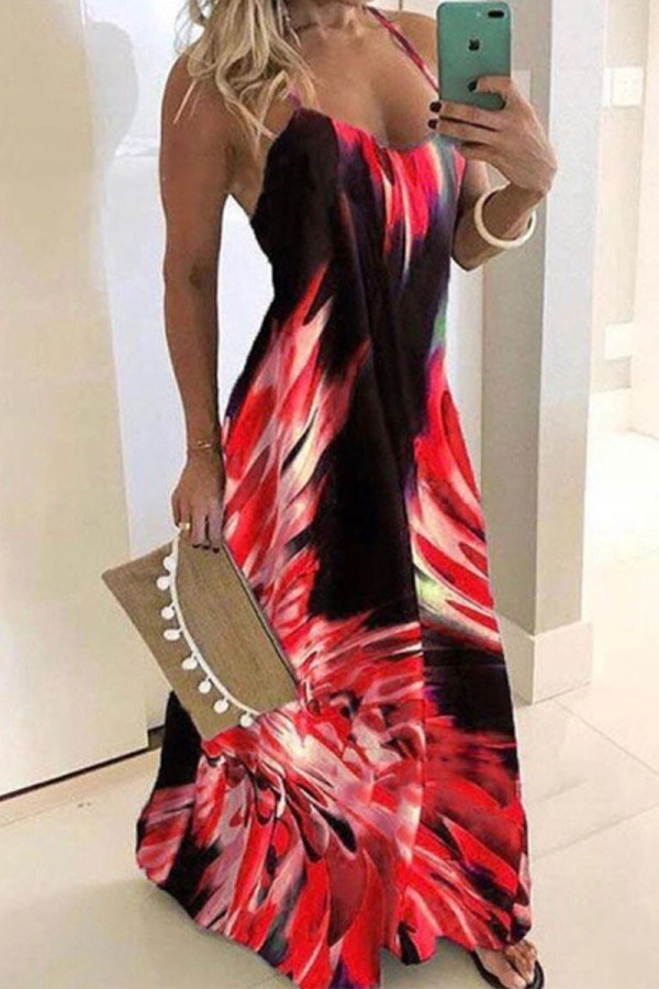 Red Casual Work Gradual Change Print Spaghetti Strap Dresses