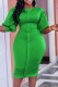 Green Casual Solid Patchwork O Neck One Step Skirt Dresses