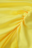 Yellow Sexy Solid Patchwork Fold O Neck Pencil Skirt Dresses