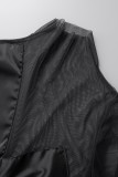 Black Sexy Solid Patchwork See-through Turtleneck Pencil Skirt Dresses