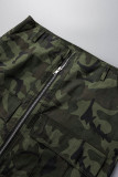 Army Green Sexy Casual Camouflage Print Backless Zipper Strapless Sleeveless Two Pieces