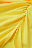 Yellow Sexy Solid Patchwork Fold O Neck Pencil Skirt Dresses