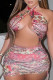 Rose Red Sexy Street Print Strap Design Halter One Step Skirt Dresses