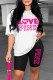 White Casual Print Letter O Neck Short Sleeve Two Pieces