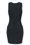 Black Casual Print Basic U Neck Vest Dress Dresses