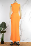 Orange Casual Solid Patchwork Slit V Neck Sleeveless Two Pieces
