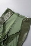 Green Sexy Street Solid Patchwork See-through Mid Waist Speaker Patchwork Bottoms