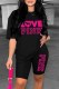 Black Casual Print Letter O Neck Short Sleeve Two Pieces