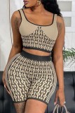 Pink Casual Print Basic U Neck Sleeveless Two Pieces