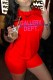 Red Casual Print Letter O Neck Short Sleeve Two Pieces