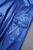 Blue Casual Solid Patchwork Zipper Short Sleeve Two Pieces