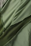 Green Sexy Street Solid Patchwork See-through Mid Waist Speaker Patchwork Bottoms
