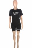 Red Street Print Letter O Neck Short Sleeve Two Pieces