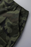 Army Green Sexy Casual Camouflage Print Backless Zipper Strapless Sleeveless Two Pieces