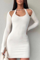 White Sexy Celebrities Solid Hollowed Out Halter Wrapped Skirt Dresses