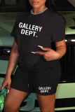 Red Street Print Letter O Neck Short Sleeve Two Pieces