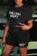 Black Street Print Letter O Neck Short Sleeve Two Pieces