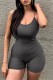 Grey Sexy Solid Backless Spaghetti Strap Skinny Romper